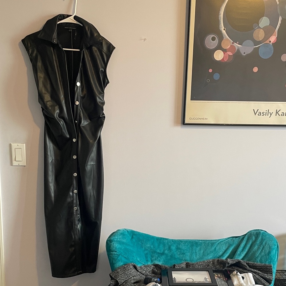 Black Sleeveless Button-Up Pleather Dress